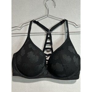 Victoria's Secret PINK Bra Women 36DD Black Floral Cage Strappy Racerback